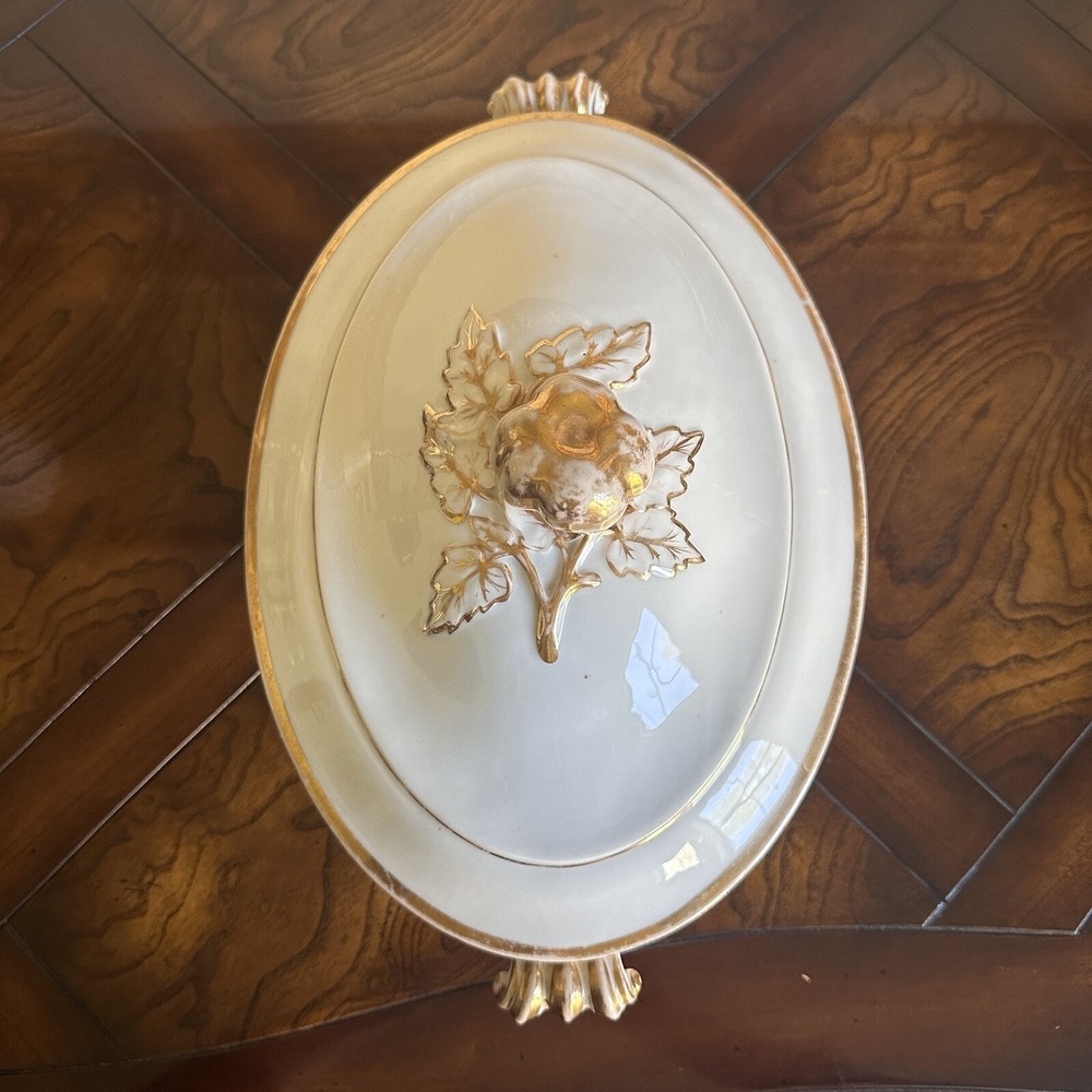 Antique 1800s HC Haviland Limoges France Serving Dish 13‎ Inch Gold Floral READ